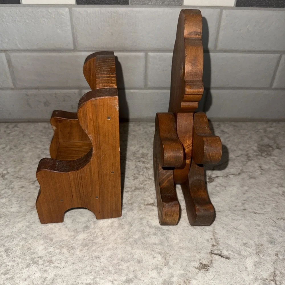 Vintage Wood Hanging Shelf Chair & Bear Brown Farmhouse Cottage Decor READ